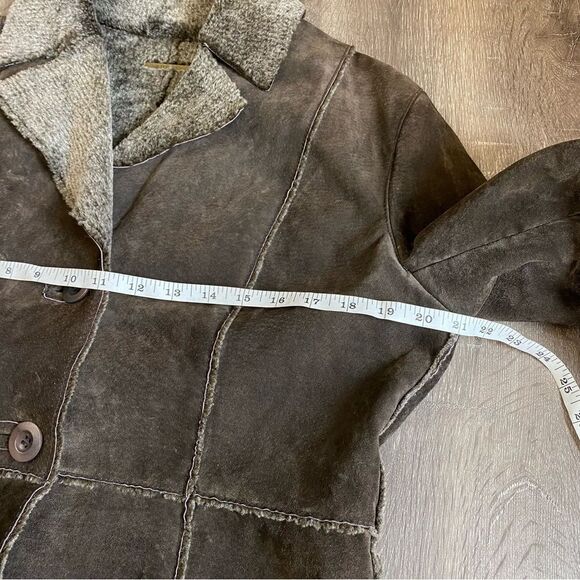 guess brown suede leather faux fur lined jacket coat - Picture 5 of 7